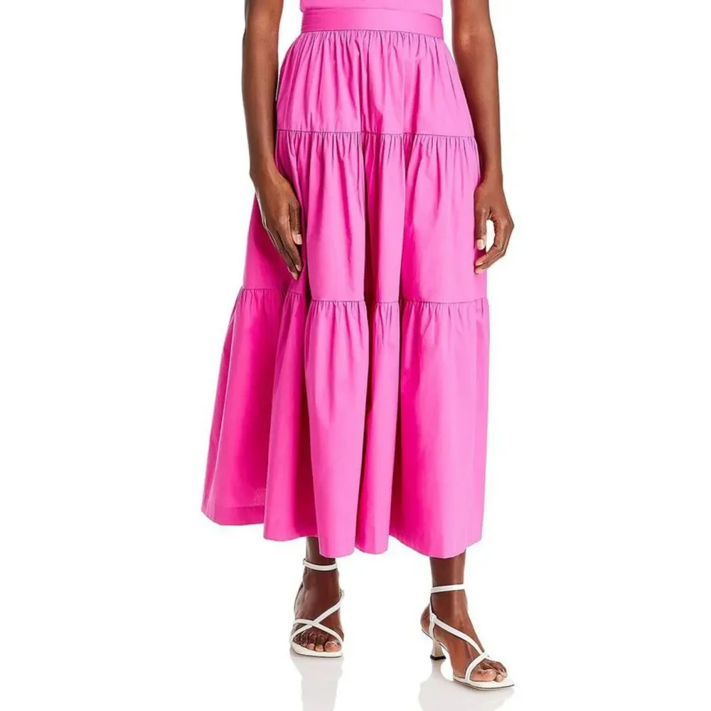 STAUD Womens Sea Pink Tiered Solid Flowy Maxi Skirt NWT - Picture 1 of 2